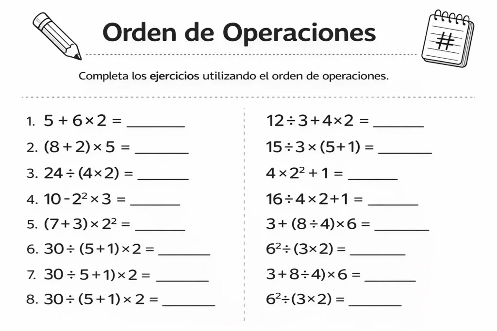 ejercicios de jerarquía de operaciones para practicar con respuestas
